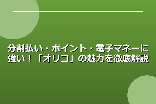 分割払い・ポイント・電子マネーに強い！「オリコ」の魅力を徹底解説